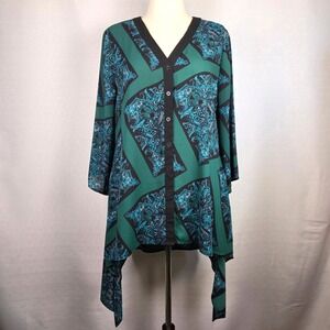 Slim Factor Investments Oversized Green/Black Paisley‎ Tunic Top Women's M